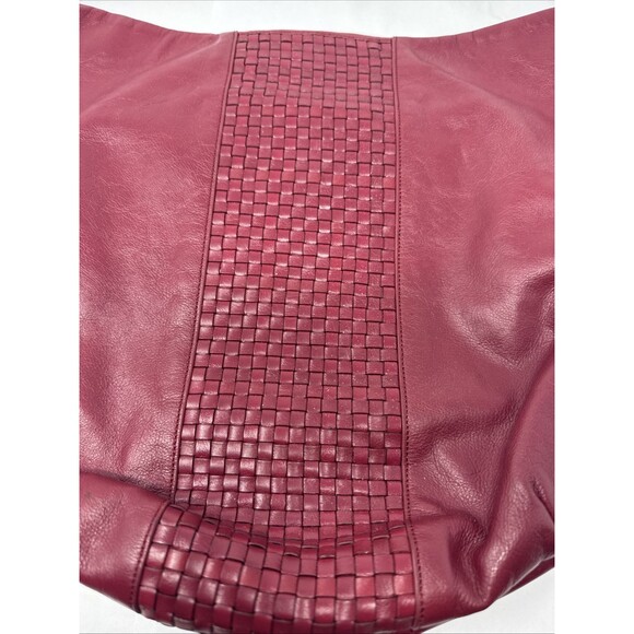 Cole Haan Red Leather Tote Shoulder Bag Purse Checkered Soft Magnetic Closure - Picture 3 of 11